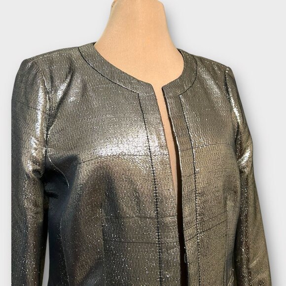 Metallic Gold Lame Jacket 8 Party Classic Retro Vintage Pocket J.Crew Collection - Picture 2 of 7